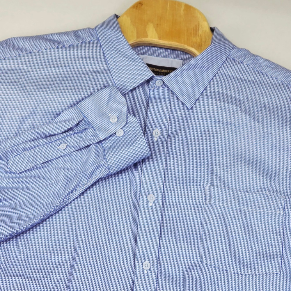 Johnston Murphy Shirt Men's 2XL Blue Geometric‎ Button Down Long Sleeve Cotton